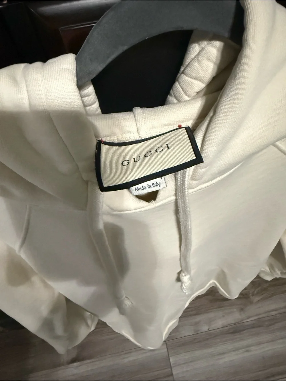 Gucci Cream Crewneck Hoodie with Beige Logo-Trim Shoulders men’s size medium